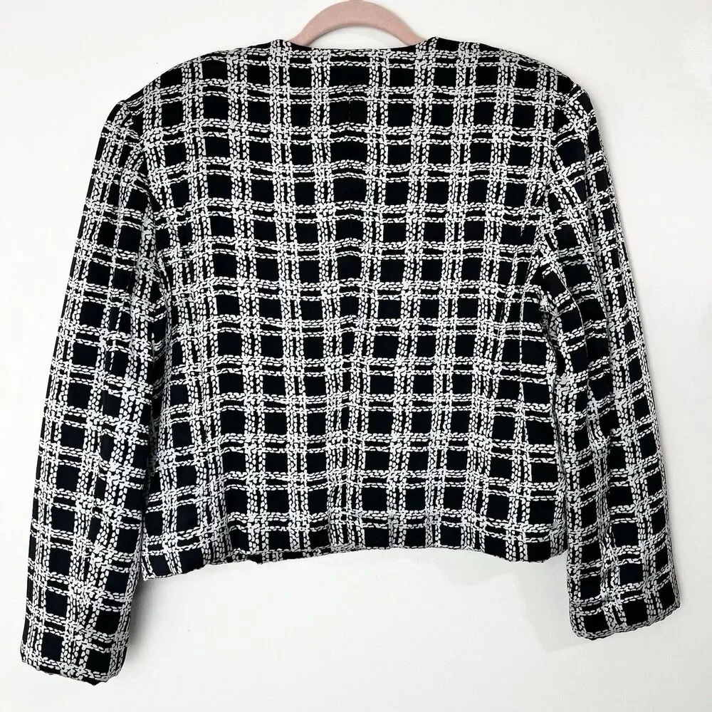 August Silk Vintage 100% Silk Blazer Black & White Women’s M - Picture 4 of 9